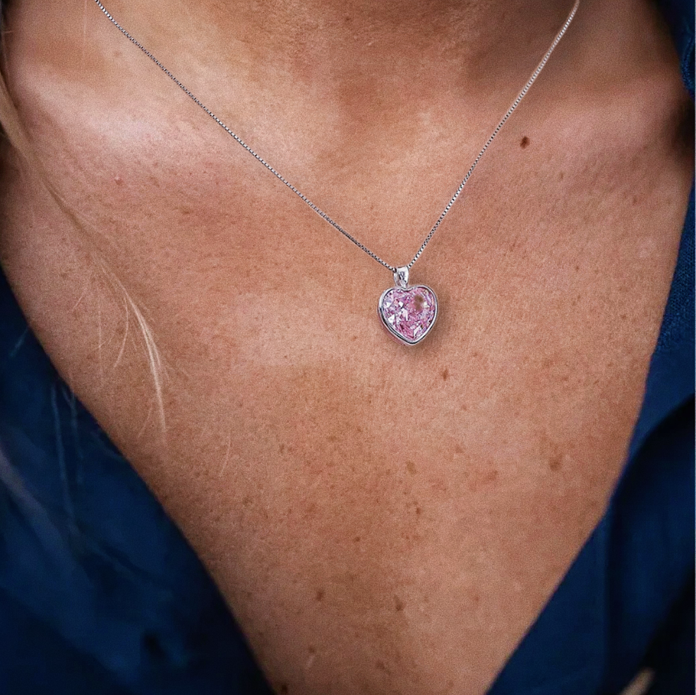 Heart-Shaped Pink Zirconia Pendant(No Chain)