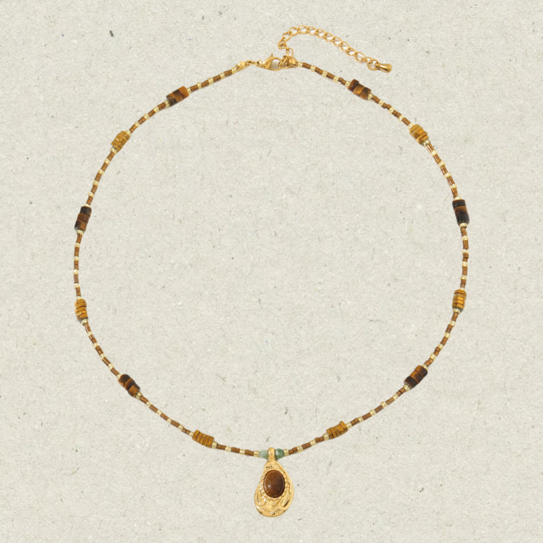 Tiger Eye Stone Beaded Necklace