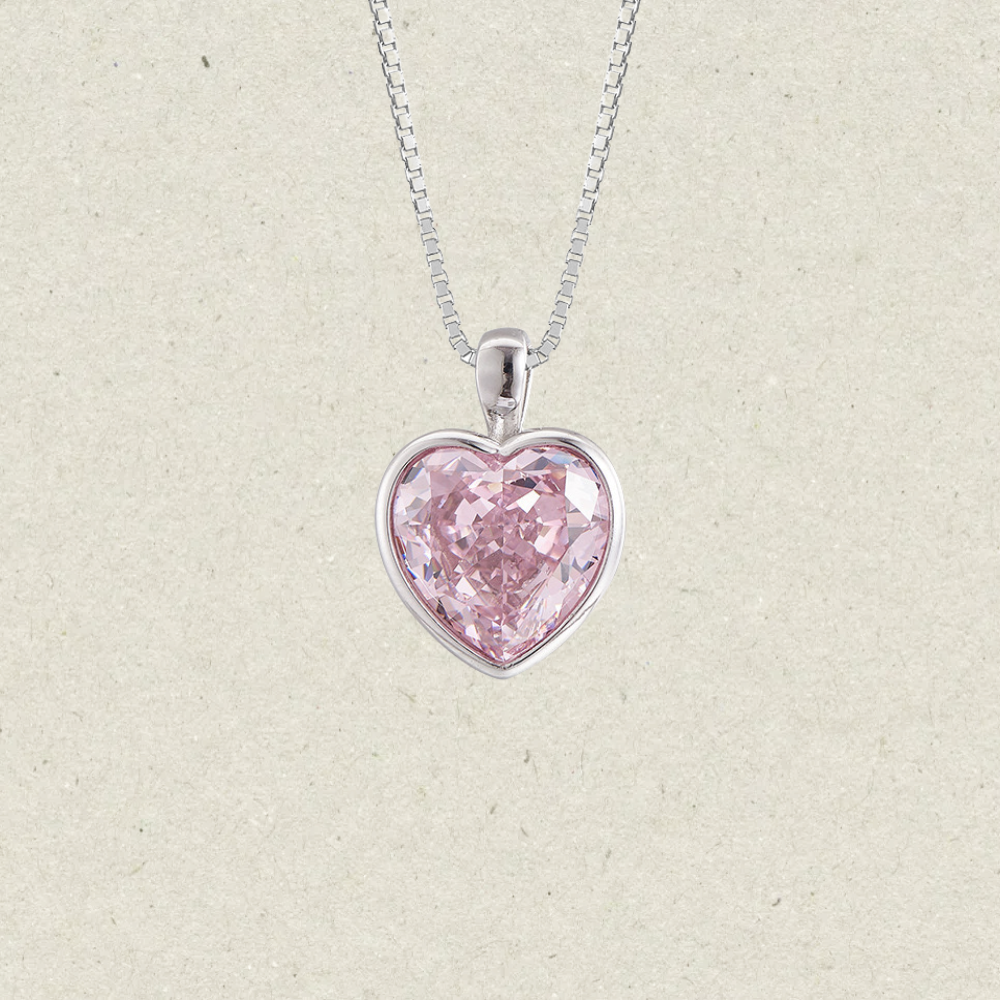 Heart-Shaped Pink Zirconia Pendant(No Chain)