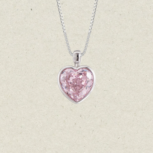 Heart-Shaped Pink Zirconia Pendant(No Chain)