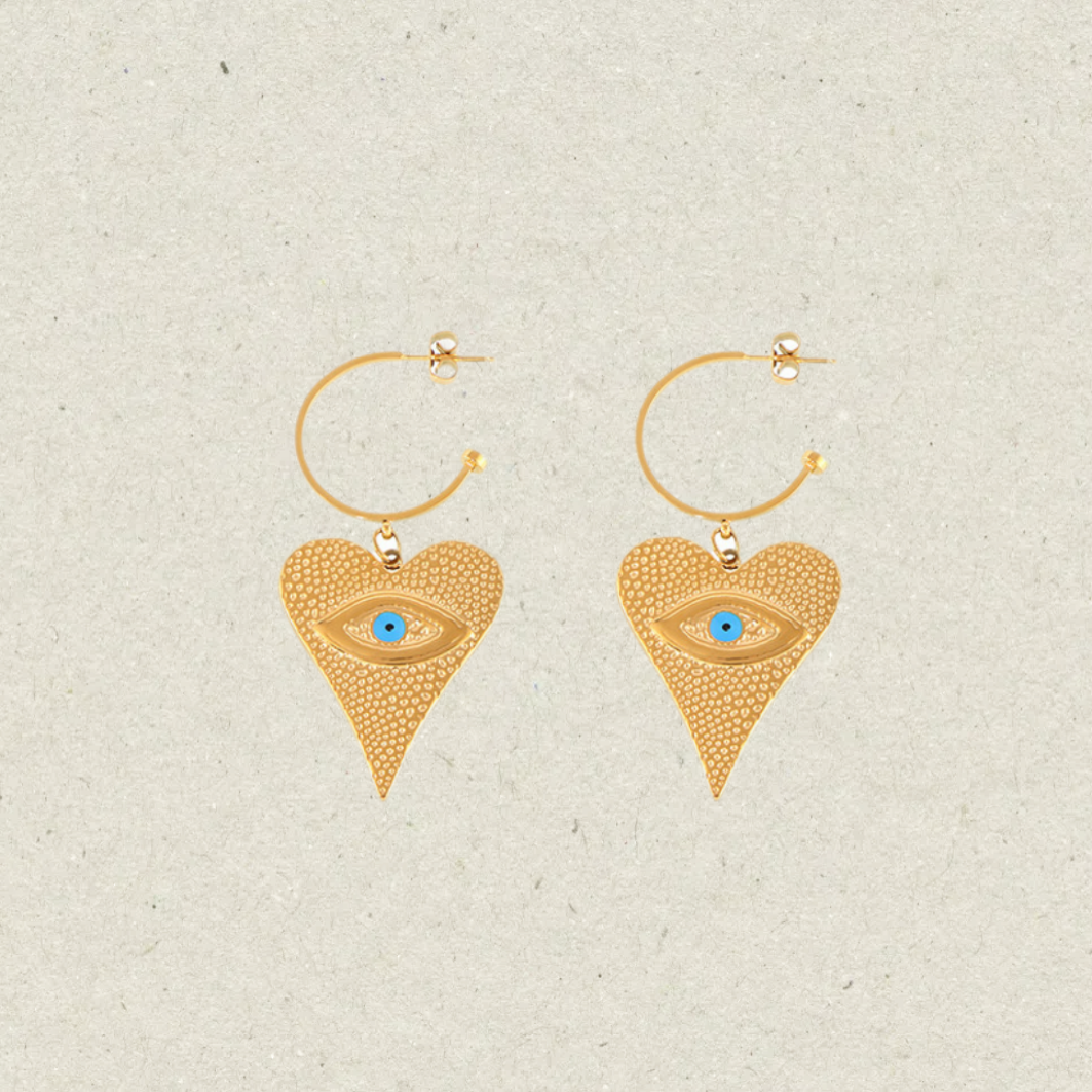 Heart Shaped Evil Eye Earrings