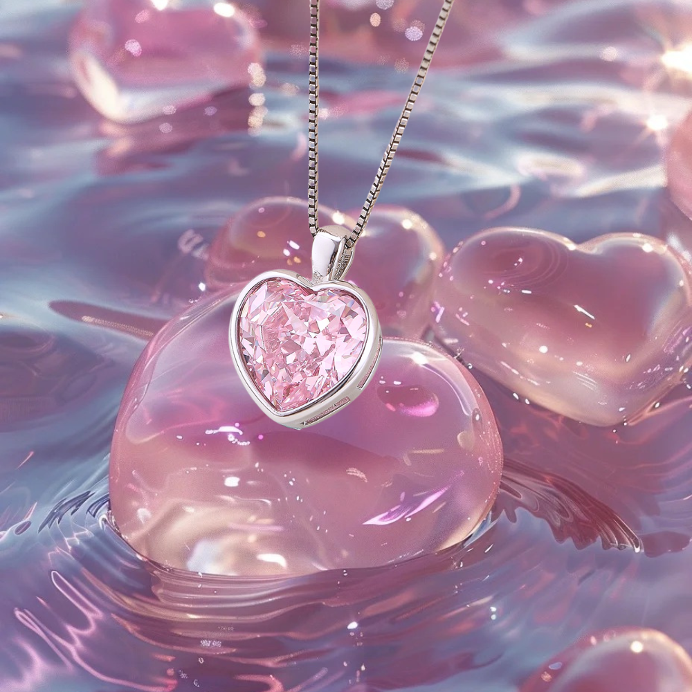 Heart-Shaped Pink Zirconia Pendant(No Chain)