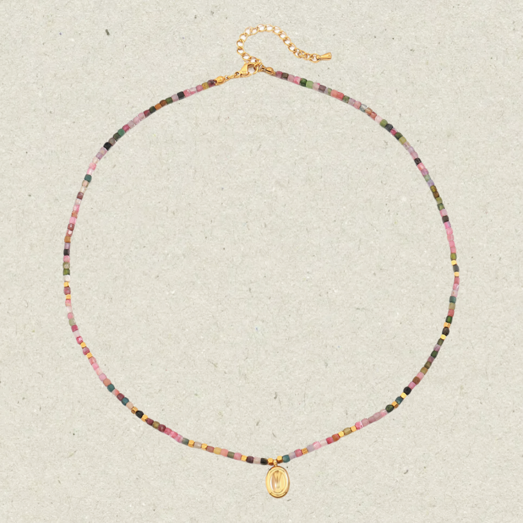 Square Bead Tourmaline Natural Stone Necklace