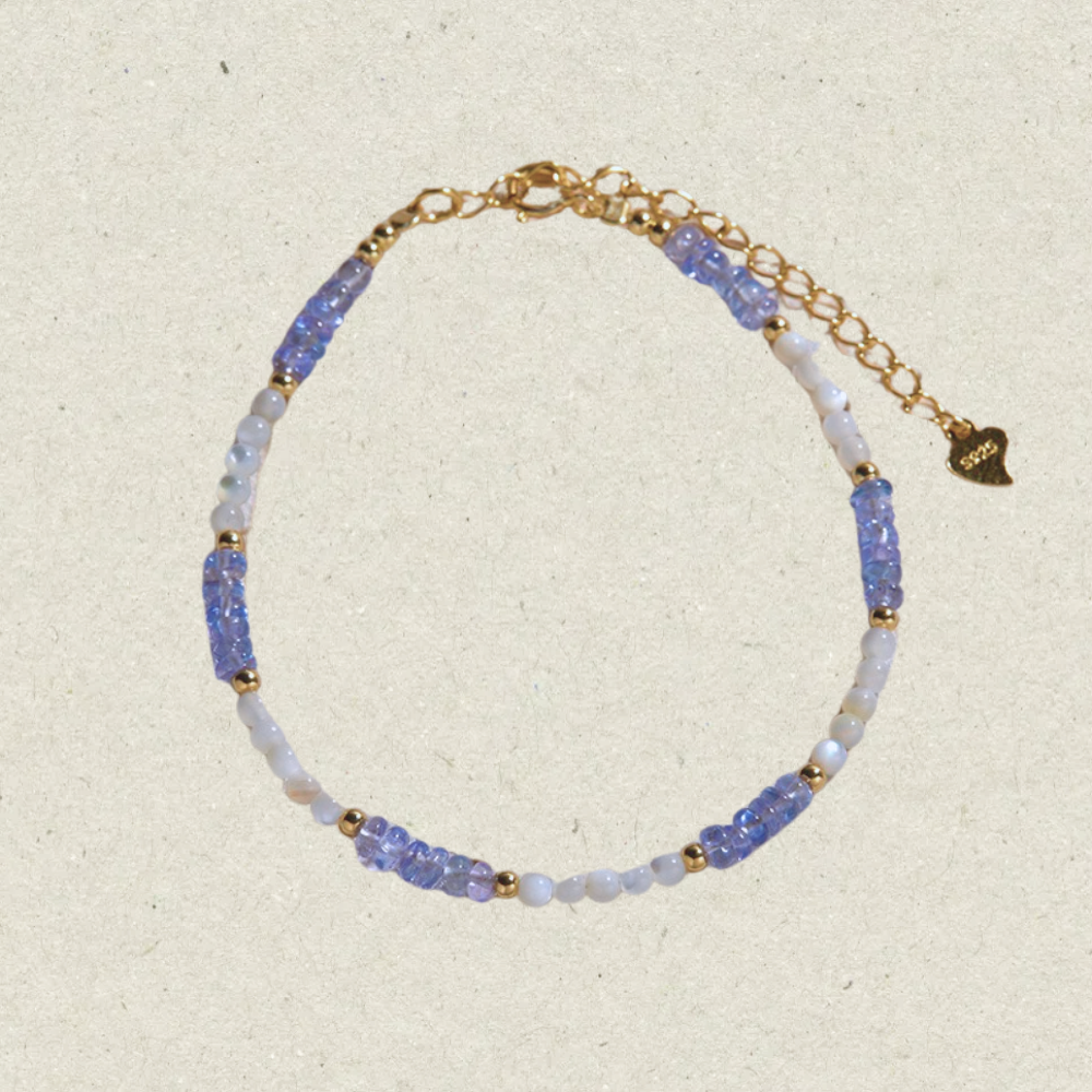 Natural Tanzanite & Mother of Pearl beaded Bracelet