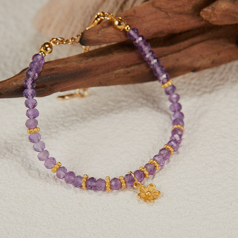 Natural Amethyst Gemstone the Floral Charm Bracelet