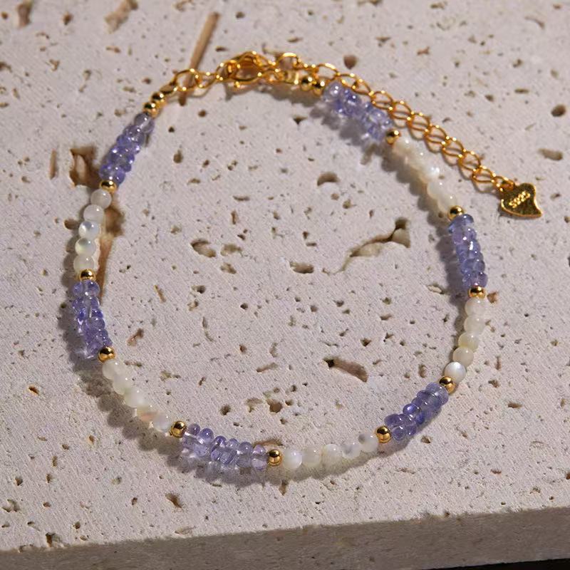 Natural Tanzanite & Mother of Pearl beaded Bracelet