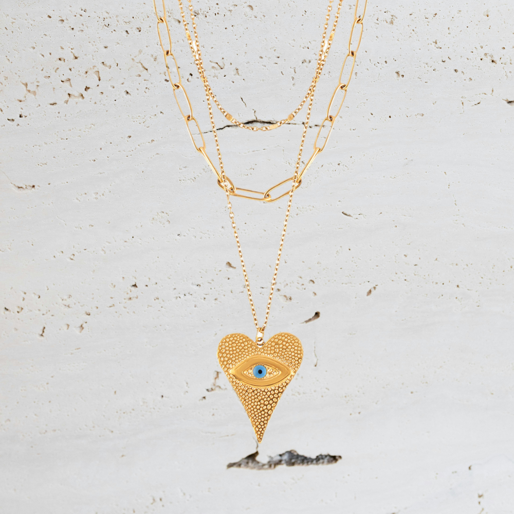 Heart Shaped Evil Eye Necklace