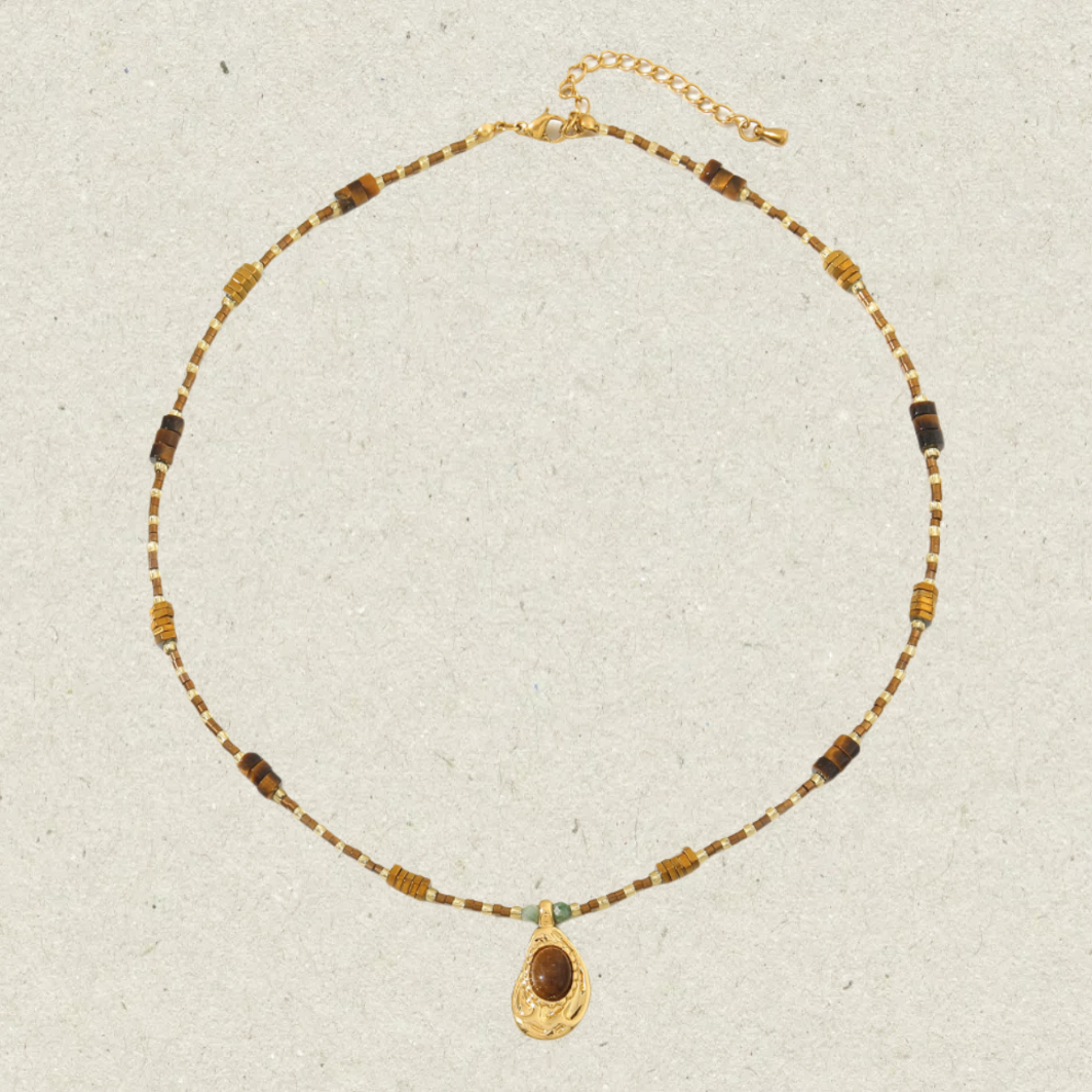 Collier de perles en pierre d'oeil de tigre 