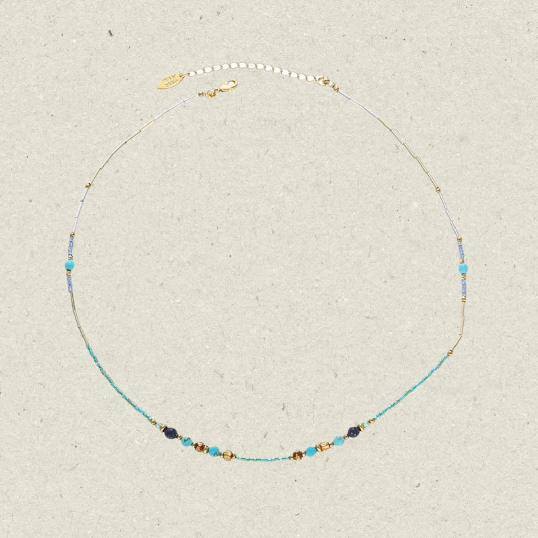 Bright Cyan Rice Beads Necklace