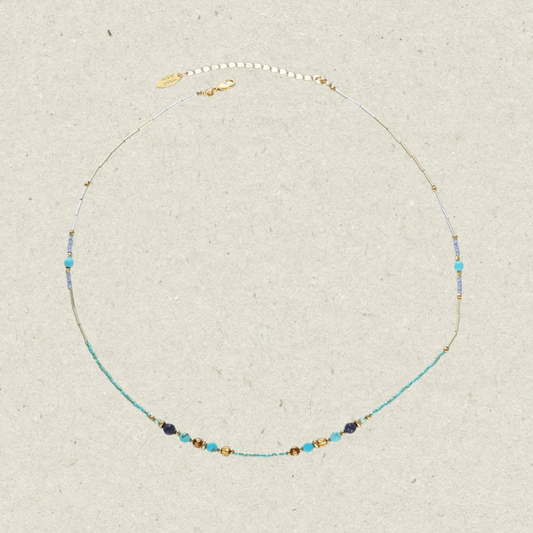 Bright Cyan Rice Beads Necklace