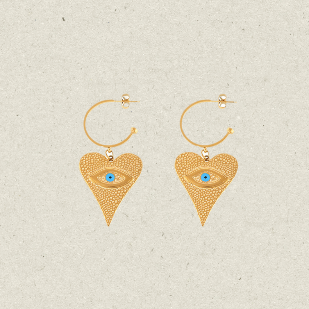 Heart Shaped Evil Eye Earrings