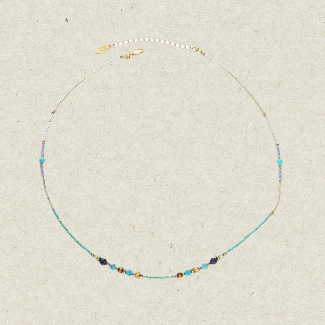 Bright Cyan Rice Beads Necklace