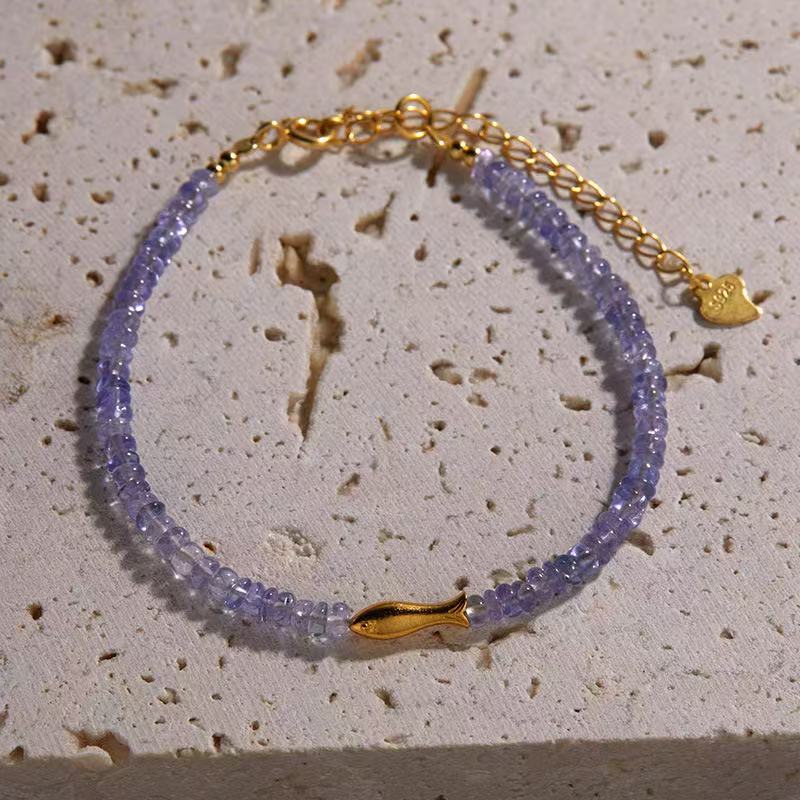 Natural Tanzanite Beaded with Delicate Oval Fish Bracelet