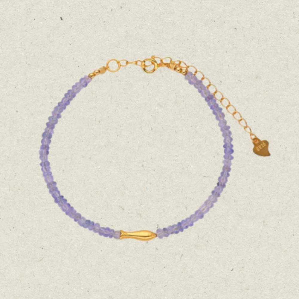 Natural Tanzanite Beaded with Delicate Oval Fish Bracelet