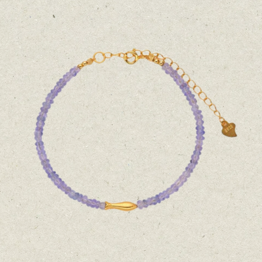 Natural Tanzanite Beaded with Delicate Oval Fish Bracelet