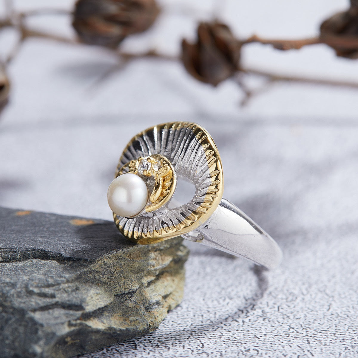 Natural Pearl Sunburst Ring